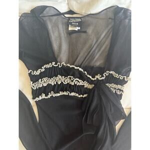 Vintage Jean Paul Gaultier Maille Femme x Fuzzi Sheer Ruffle Top – Black/Grey